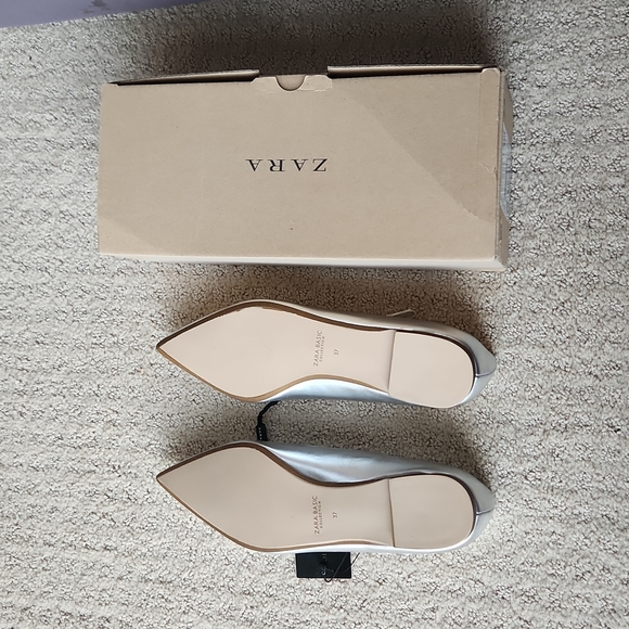 Zara silver leather pointed toe ballerina flats in 37 - Picture 4 of 7
